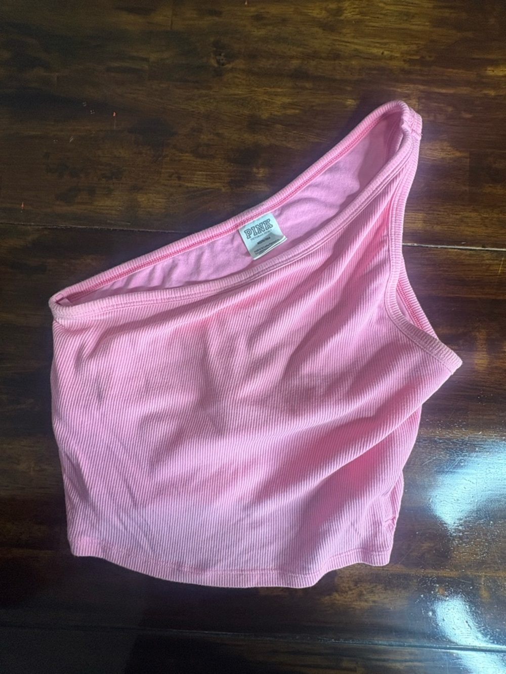 PINK Victoria's Secret Asymmetric One-Shoulder Ribbed Crop Tank - Light Pink